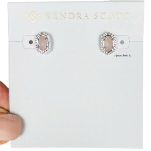Kendra Scott Silver Cade Stud Earrings in Rose Quartz NWT MSRP $65